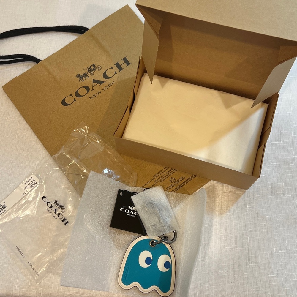 Coach Pac-Man PACMAN Inky Ghost Bag Charm Keyring Turquoise NWT
